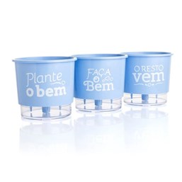 Conjunto Vasos Autoirrigáveis Plante o Bem - Azul Seren - 11cm x 12cm