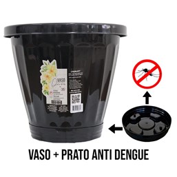 Vaso 35cm c/ Prato - Preto